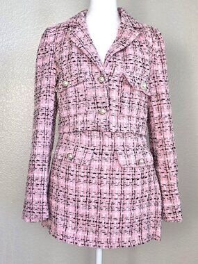 Plaid Pattern Jacket & Skirt | Pink | Small